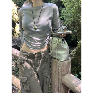 溫馨✨夏季chic褶皺顯瘦薄款防曬短版T恤上衣 防曬T恤 長袖短版上衣