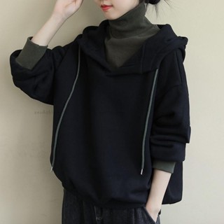 優質✨加絨加厚衛衣女連帽秋冬季新款韓版高領長袖假兩件休閑外套上衣潮