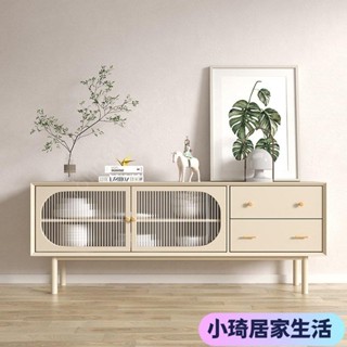 【熱銷】實木餐邊櫃簡約現代奶油ins風玄關櫃儲物櫃一體傢用極簡輕奢櫃子XQJX