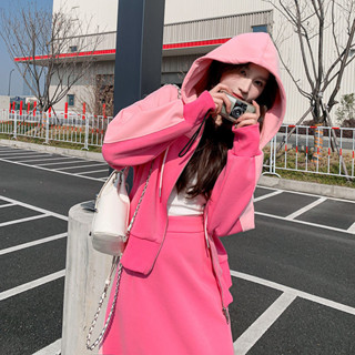 臺灣出貨 免運 芭比辣妹穿搭 多巴胺 粉色衛衣套裝春秋女2024新款韓版甜美青春減齡遮肉半身裙兩件套潮