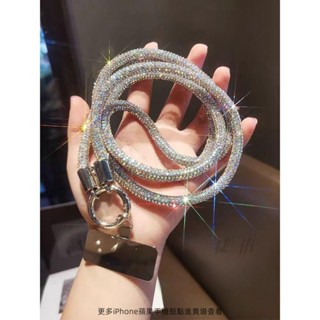 桃園出貨✨ 斜挎款滿鑽粗掛繩女款ins簡約時尚小香風手機鏈長款背帶金屬夾片