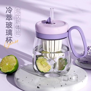 🥗臺灣熱賣🥗大容量耐高溫水杯 茶水分離玻璃杯 透明水壺 玻璃隨行杯 大象杯 花茶杯 泡茶杯 吸管玻璃杯