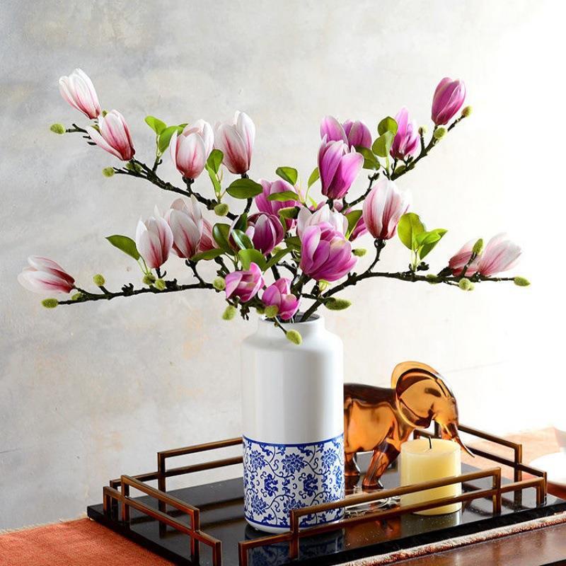 高仿3D手感玉蘭花仿真花傢居客廳餐桌裝飾花藝中式假花擺件擺設