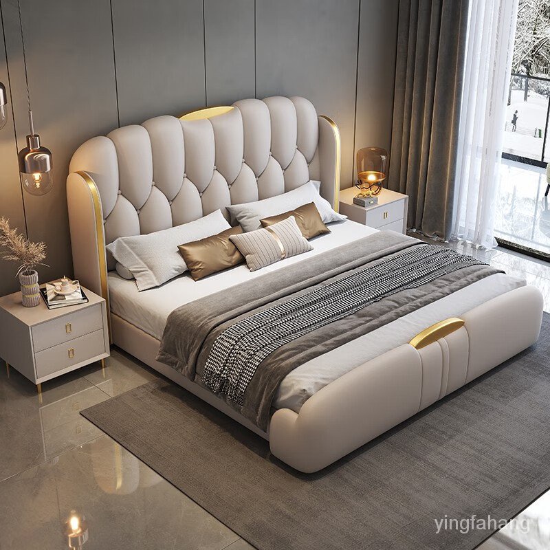 真皮床主臥1.8米雙人床現代簡約意式輕奢高端皮藝1.5米軟包婚床 床架 輕奢床 床 雙人床 大床 6尺床 儲物床 I7T