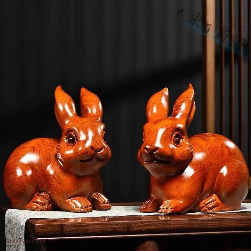兔 木雕兔子 擺件 一對生肖兔 實木雕刻 工藝品 紅木家居 飾品 禮品 木雕雕刻 實木木雕 木雕兔 十二生肖兔