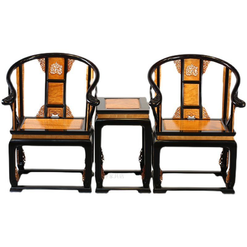 【免運 現貨】金絲楠木皇宮椅三件套客廳椅子組閤新中式太師椅圈椅座椅傢具定製
