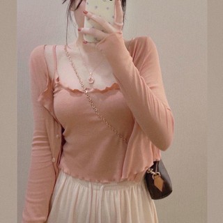 甜心公主Meet 👗女裝館 薄款防曬小開衫T恤女兩件套夏季溫柔風修身顯瘦長袖外搭短款上衣