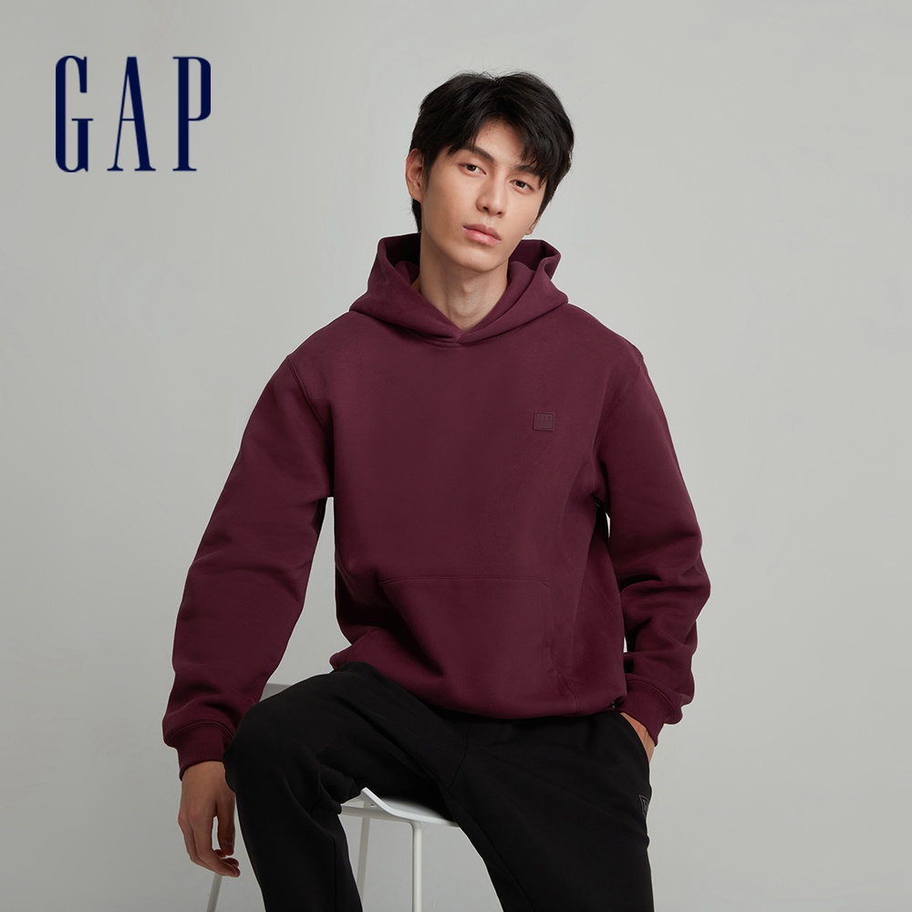 Gap 男裝 Logo帽T 碳素軟磨系列-酒紅色(807077)