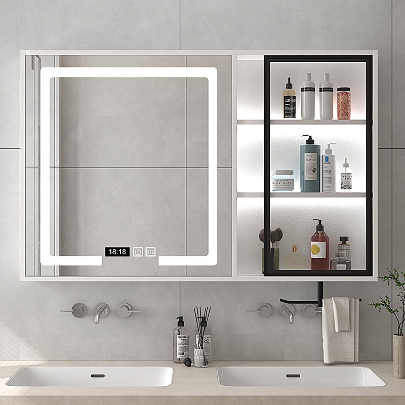 鏡櫃 浴櫃 浴室收納 浴室智能鏡櫃單獨實木掛墻式輕奢衛生間收納鏡子帶燈置物架梳妝鏡