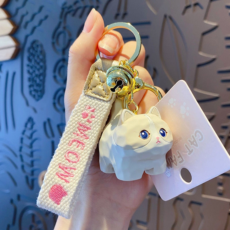 木雕風鑰匙圈布偶貓鑰匙扣女精致車鑰匙掛件情侶書包掛飾公仔鑰匙鏈