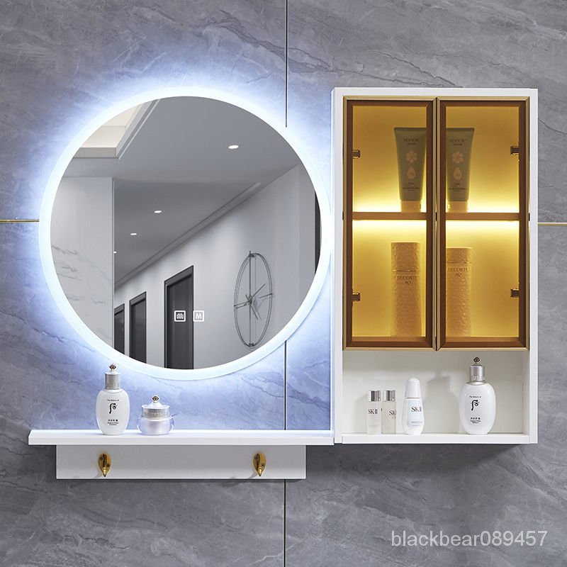 衛生間圓形鏡子智能鏡櫃單獨掛墻式除霧帶燈梳妝置物架收納壁掛櫃