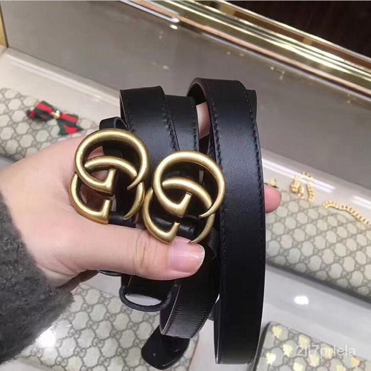 巴黎二手 Gucci/古馳 GG LOGO 珍珠細版 皮帶 2公分