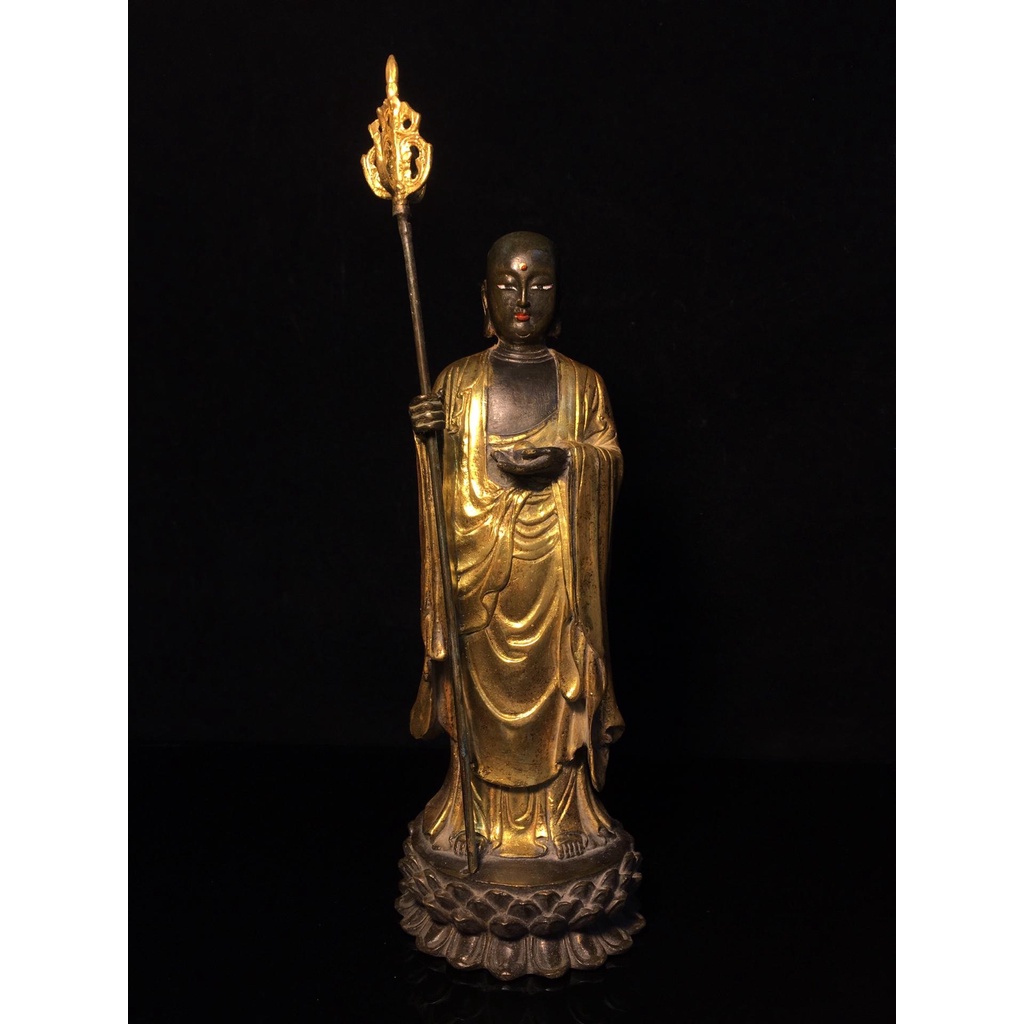 純銅佛像 菩薩像 供奉神像 銅鎏金地藏王菩薩佛像，重0.9公斤，28080R-135