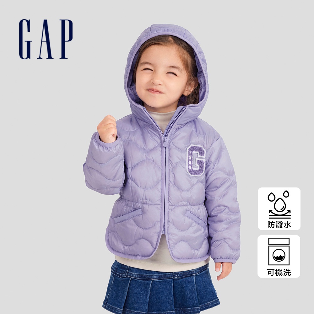Gap 女幼童裝 Logo防潑水連帽羽絨外套-紫色(720939)