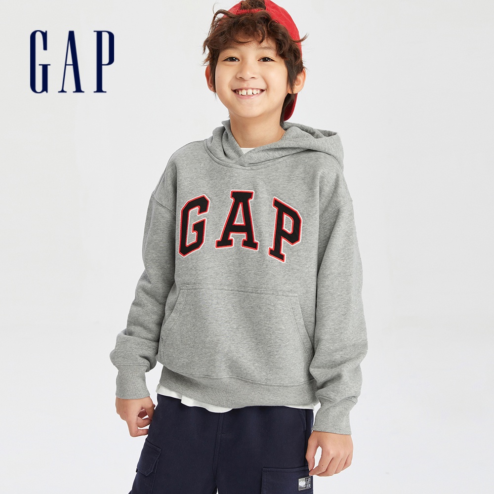 Gap 兒童裝 Logo帽T 碳素軟磨系列-灰色(784963)