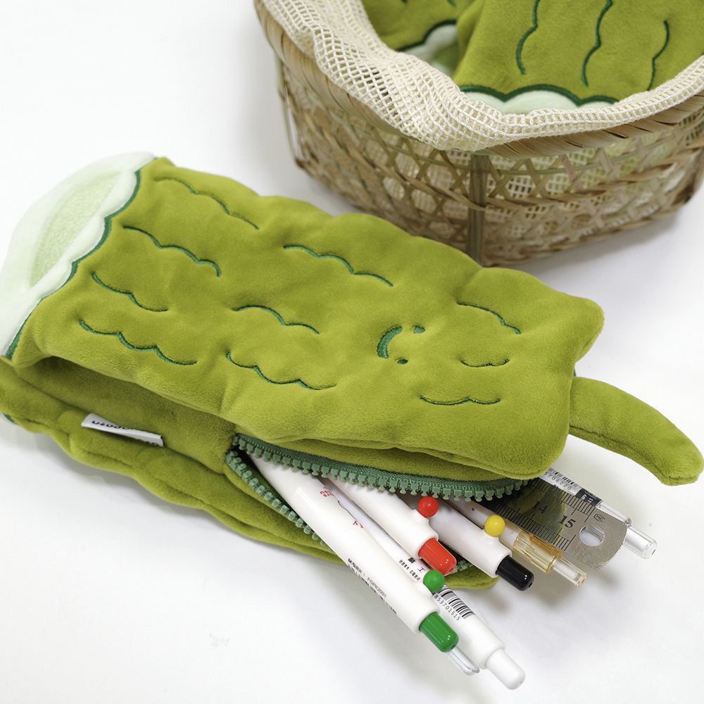 WEN 可愛搞怪毛絨鉛筆袋日系ins綠色收納袋丑萌文具鉛筆盒苦瓜