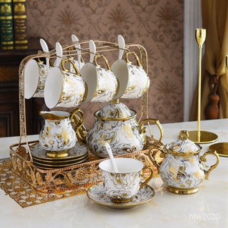 【🔥活動秒殺🔥】16件套裝歐式陶瓷茶具金邊咖啡具英式傢用咖啡杯下午花茶客廳杯具 2LER