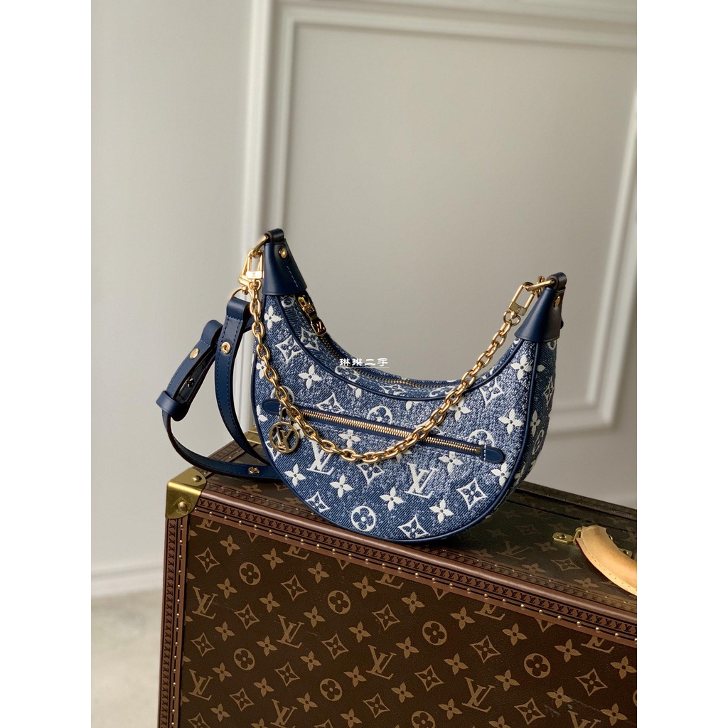 二手Louis Vuitton LV Loop 丹寧牛仔藍豌豆月亮包 M81166