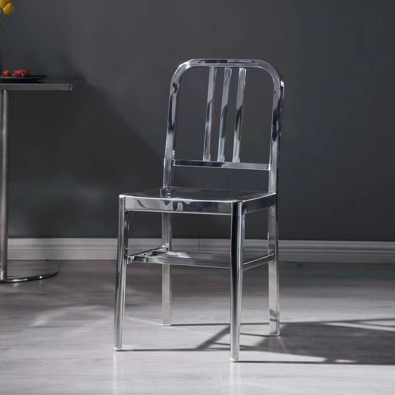 美式海軍椅鐵藝仿不銹鋼色loft餐椅簡約現代工業風方管靠背鐵椅 不鏽鋼椅 戶外椅 露營椅 不銹鋼椅 休閒椅 焊接 白鐵椅