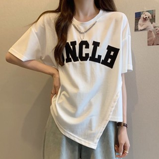 設計感小眾短袖T恤女|夏季新款寬鬆顯瘦圓領T恤|不規則別緻大碼純慾風上衣|大尺碼顯瘦上衣|女生上衣|短袖上衣