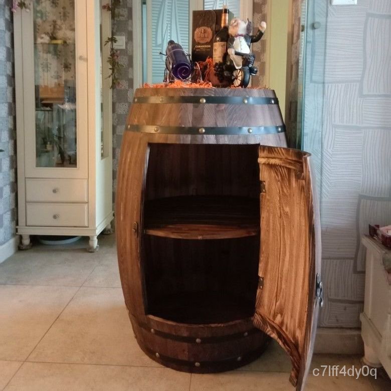 網紅酒桶儲物櫃 開門橡木桶酒櫃 裝飾木酒桶紅酒桶 酒莊酒吧啤酒桶  置物櫃