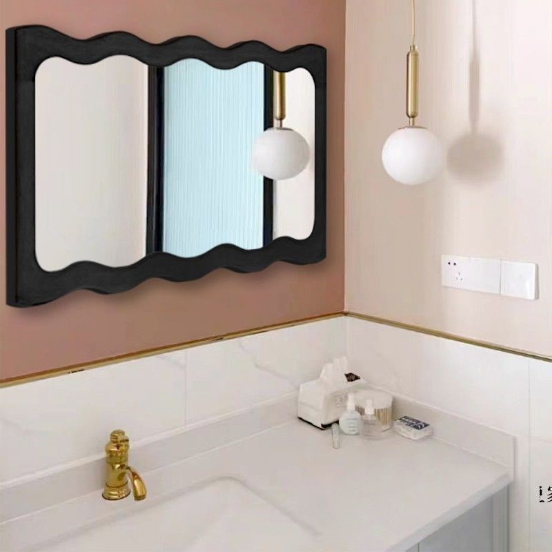 【運損補發】鏡子 浴室鏡 美式複古波浪浴室鏡壁掛傢用衛生間鏡子法式臥室梳妝臺中古化妝鏡