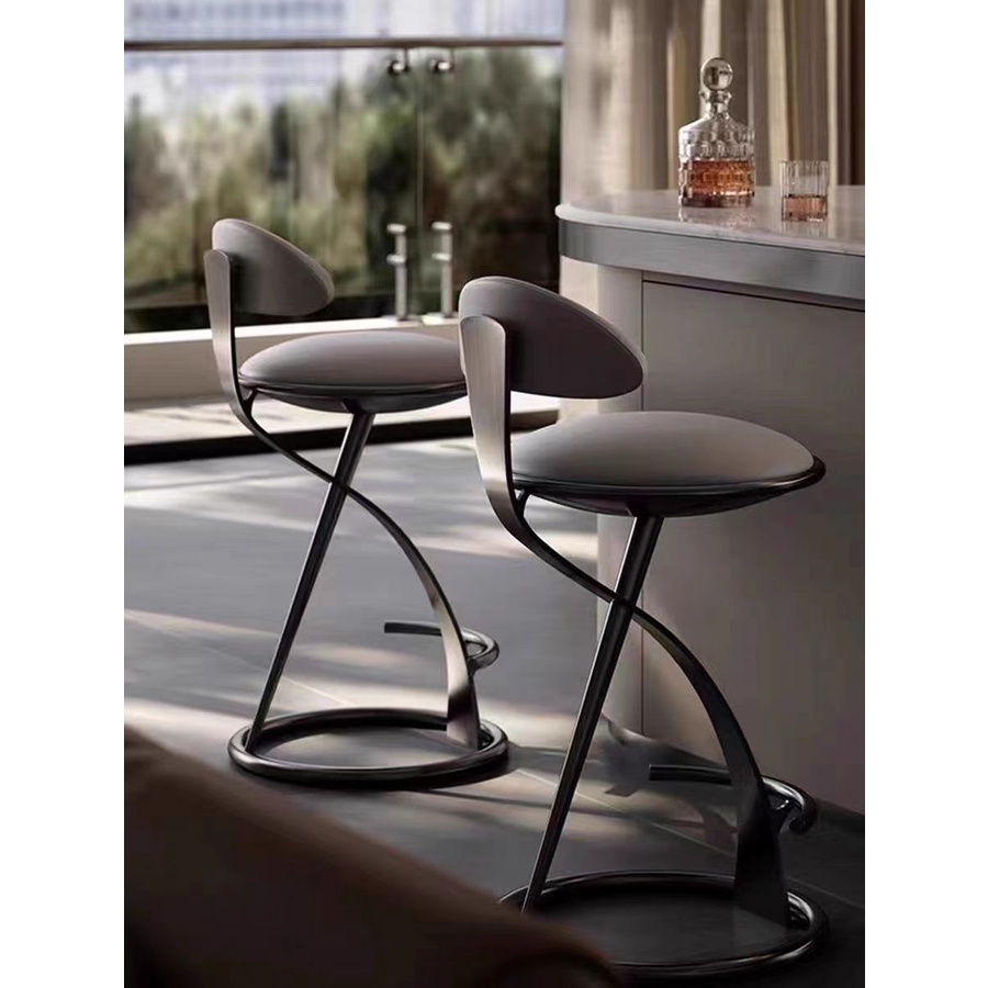 高腳椅 吧臺椅 咖啡店椅子 北歐風現代金屬吧臺椅設計師輕奢皮革椅網紅ins異形不銹鋼高腳椅