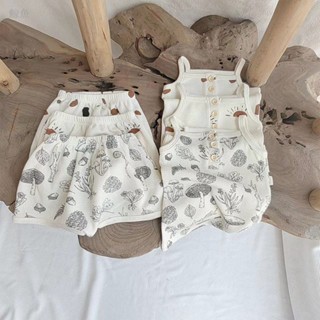 夏款寶寶衣服 兒童弔帶短褲兩件套 寶寶印花睡衣套裝 北歐風華夫格嬰兒衣服 嬰兒純棉上衣褲子兩件套 男童女童背心短袖套裝