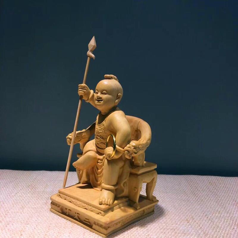 崖柏黃楊木雕神像中壇元帥哪吒三太子實木雕刻工藝品擺件太子爺
