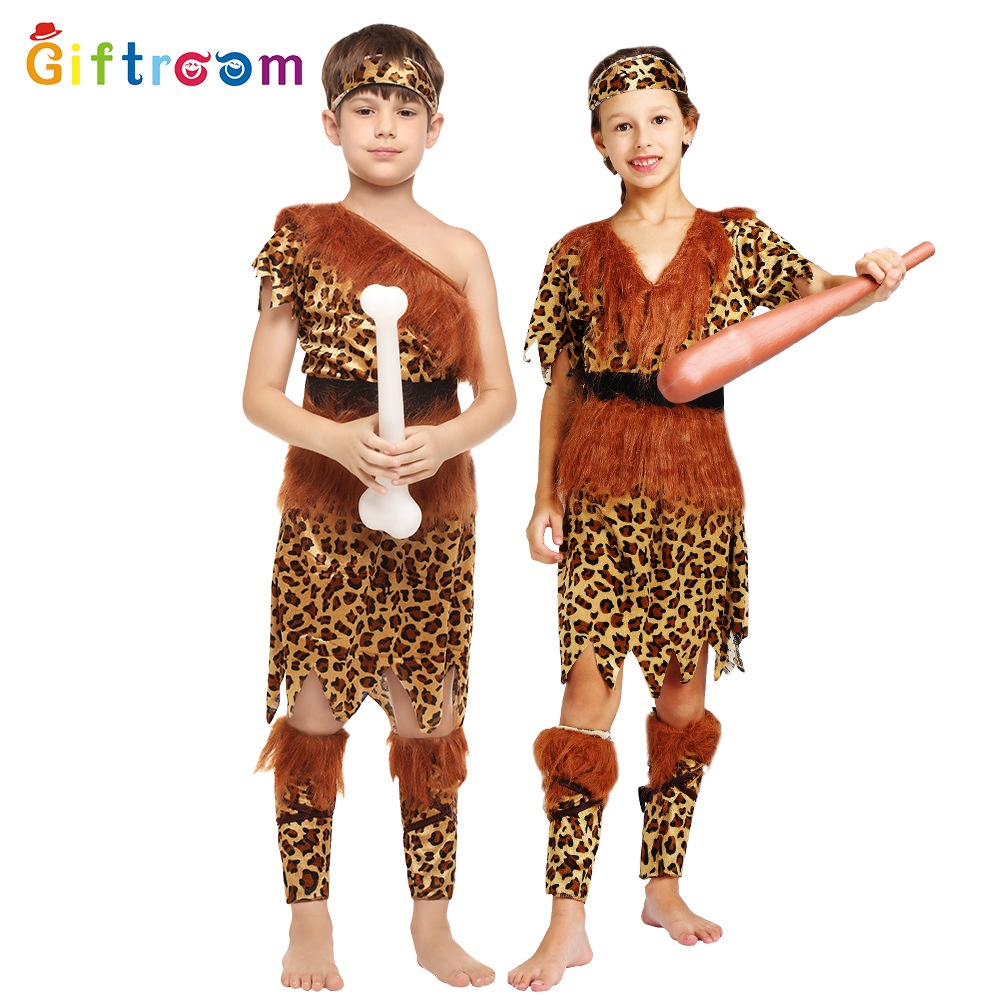 【萬聖節COS服飾】萬聖節服裝cosplay原始社會印第安人兒童長毛野人DS演出道具服裝 3EBC