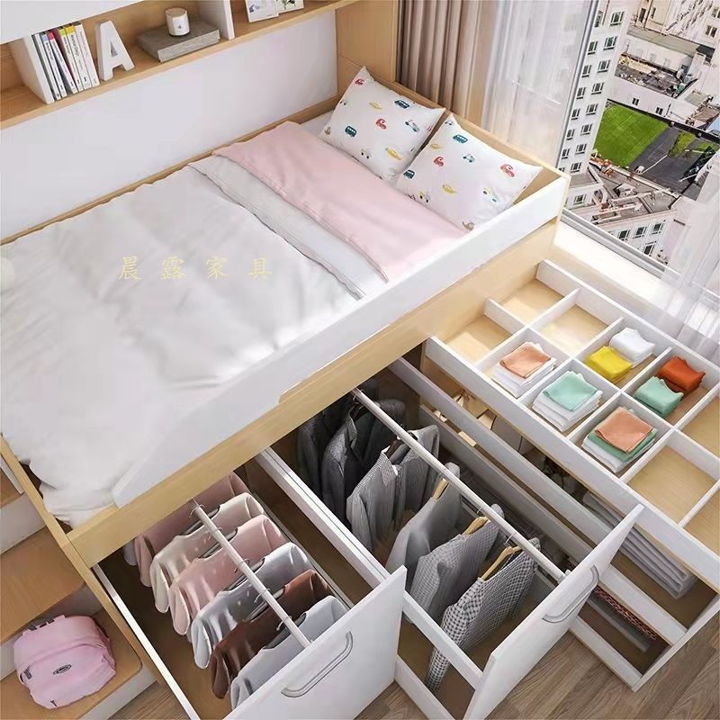 -小戶型臥室兒童床衣柜一體床組合床多功能柜子生半高床抽拉柜儲物米亞生活用品