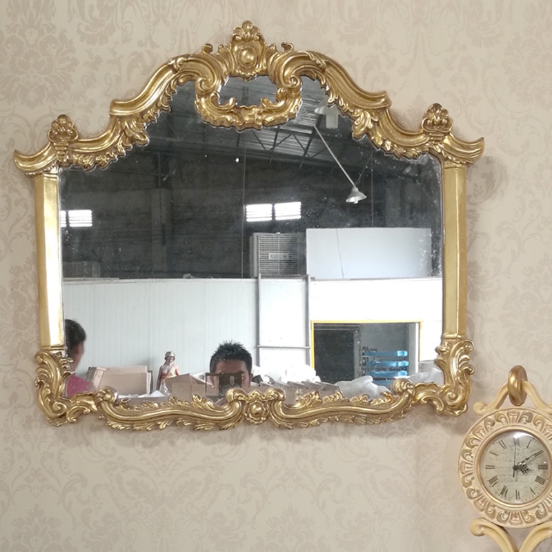 【破損補發】鏡子 復古鏡 橫嚮歐美式玄關鏡金銀箔鵰花客廳裝飾鏡壁爐鏡子壁掛洗手間浴室鏡