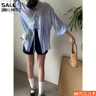 ✨快出✨韓國chic 夏季設計感防嗮襯衫上衣女 雪紡襯衫