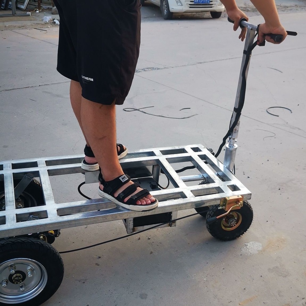 【臺灣專供】電動平板車用重拉沙子水泥進電梯小推車可騎行折迭搬運小推車