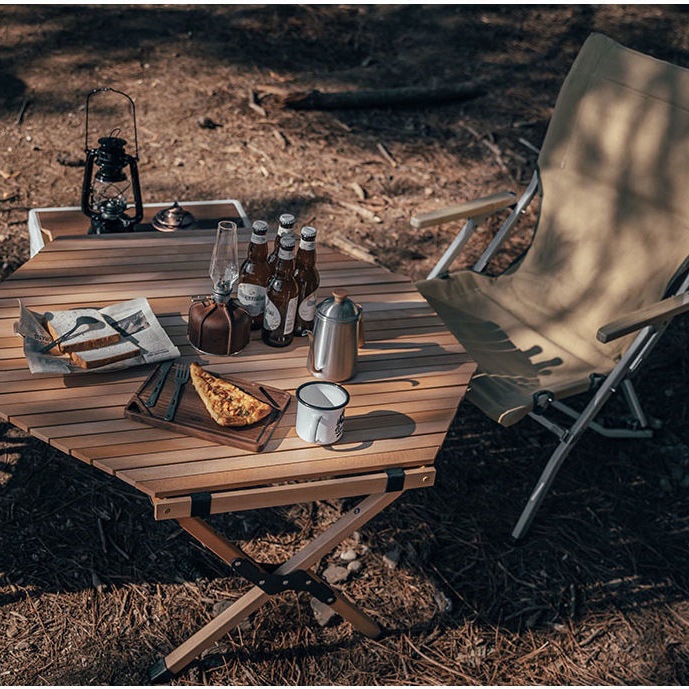 露營桌 折疊桌 戶外桌 戶外擺攤露營八角蛋捲桌折疊桌野餐桌實木桌便攜式桌椅露營桌子