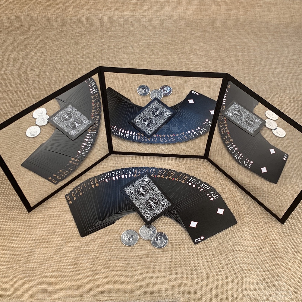 三面鏡 練習 撲克 硬幣 手法 折疊 鏡子 高清 便攜 牌墊 魔術 道具 配件