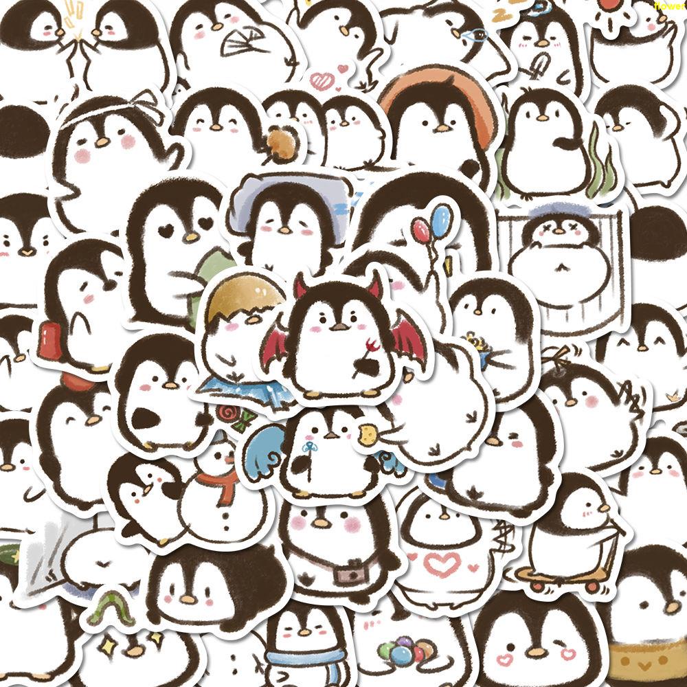 [全場滿99出貨]原創50張可愛企鵝卡通貼紙精美創意手賬手機水杯ipad裝飾防水貼畫
