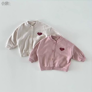 春秋款韓版寶寶衣服 兒童愛心純色百搭外套 兒童外套 嬰兒開衫上衣 嬰兒外套 兒童上衣 寶寶長袖外套