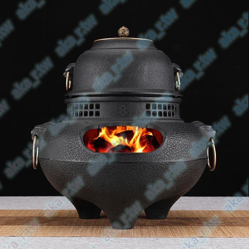 鑄鐵炭火爐鬼面風爐日式鐵壺復古燒水炭爐加熱圍爐煮茶一整套茶具遙遙領先tgp