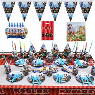 【多樂氣球派對】 Roblox虛擬世界游戲風格生日派對聚餐用品紙盤紙杯紙帽拉旗回禮袋