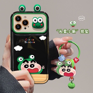 【Lovely】適用於iPhone7 8 X XR 11 12 13 14 15手機殼青蛙小新翻蓋鏡子大視窗蘋果手機殼