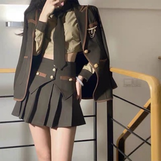 現貨學院風西裝 外套短版時髦感jk百褶裙襯衫三件式裝 韓系