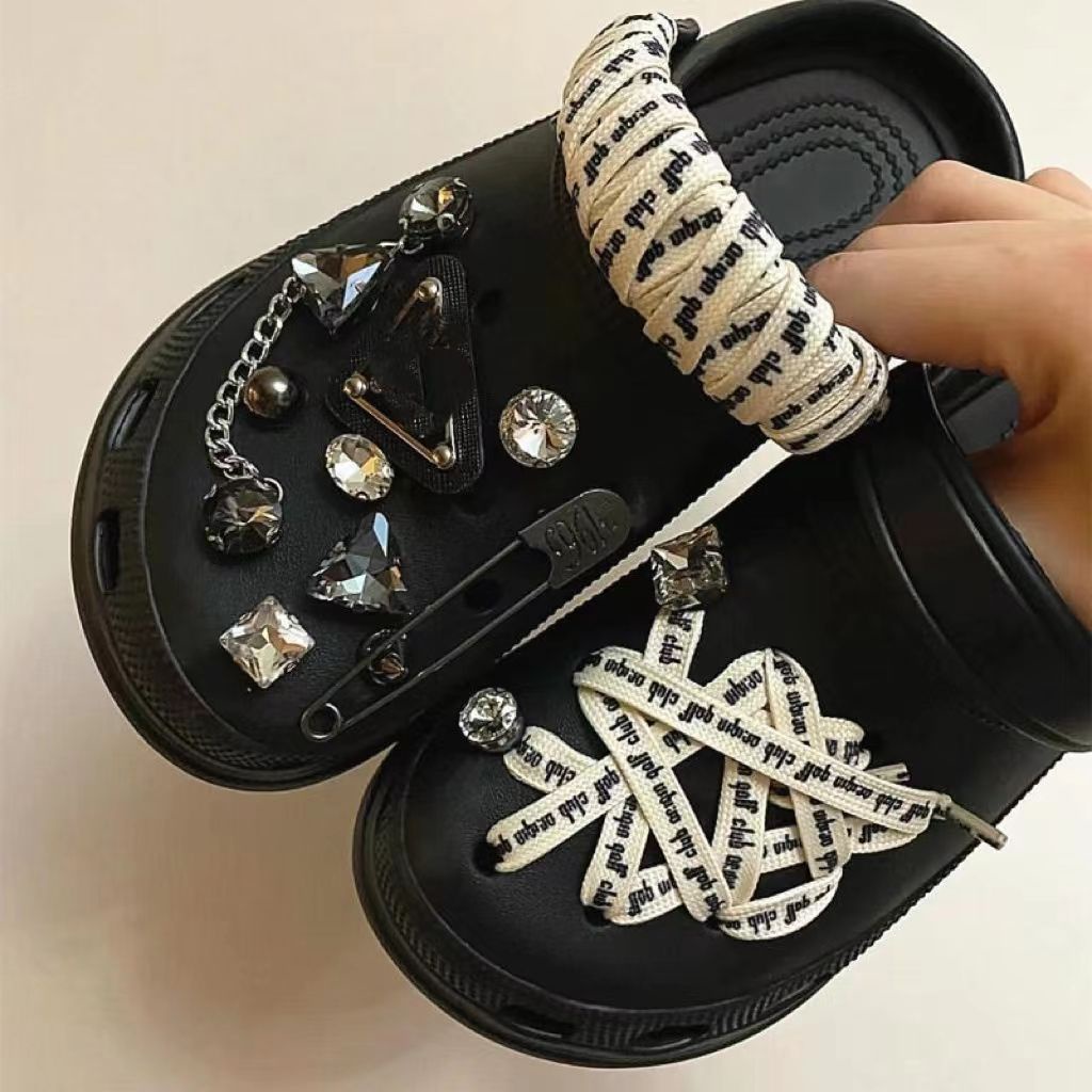 適配洞洞鞋扣子配飾DIY拖鞋鞋花鞋帶水晶鉆三角標牌配件裝飾