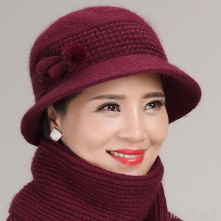 🔥限時免運🔥秋冬中老年帽子女兔毛針織毛線帽奶奶老人帽子冬季中年媽媽帽圍巾中老年 針織帽 大圍帽 騎行帽