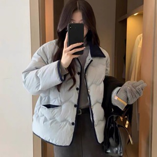 👗泡芙小姐女裝店🎀輕薄棉服女短款拼接燈芯絨小香風2023年新款冬季棉衣棉襖保暖外套