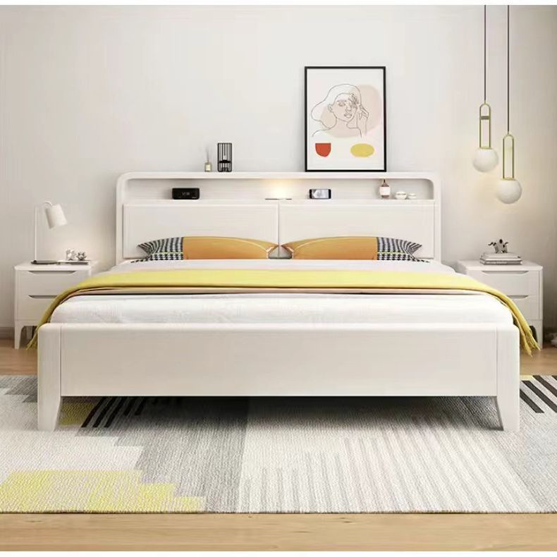 床架 雙人床 實木床 北歐實木床白色1.2米現代簡約傢用主臥雙人床1.8m婚床1.5單人床架