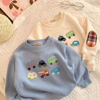 🍼小奶蓋kids🍼秋季日系新款衛衣 兒童小汽車刺繡洋氣潮款可愛寶寶套頭長袖上衣