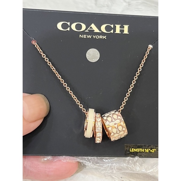 🇺🇸 現貨COACH COACH 經典滿版C字LOGO三環造型搪瓷水晶鑲鑽項鍊-白/金