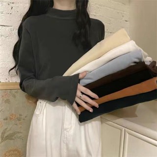 OELNG 薄長袖 打底衣 長袖上衣 打底衫雙面德絨打底衫女2023新款秋冬加絨加厚百搭洋氣保暖半高領上衣女
