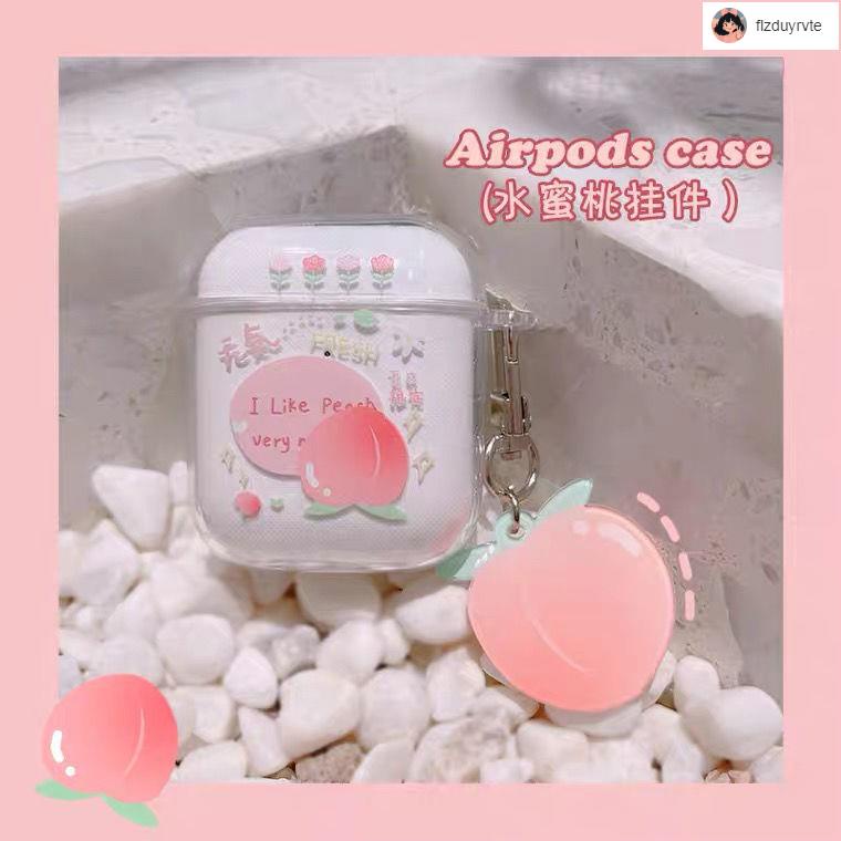 ⭐耳機保護殼 創意保護套⭐️ins氧氣水蜜桃Airpods1/2代耳機殼卡通蘋果無線藍牙保護套透明軟